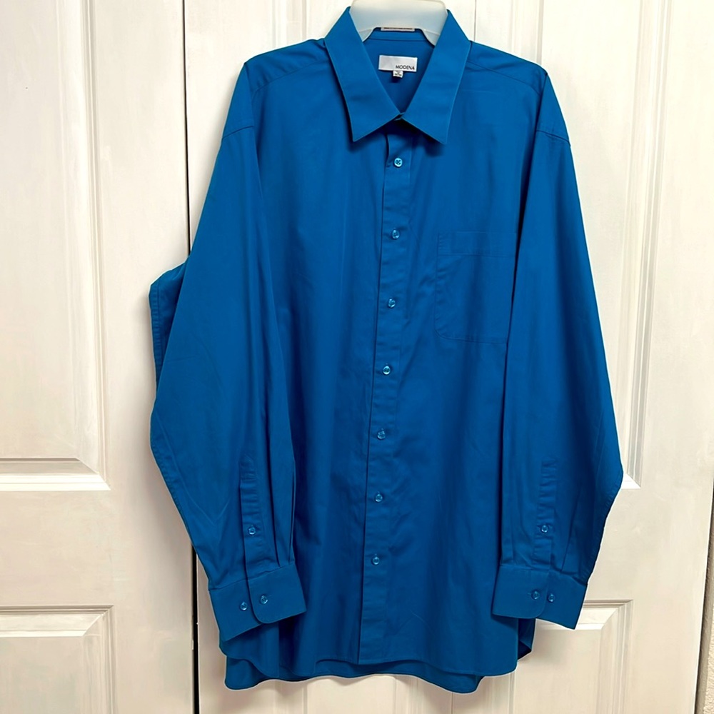 Modena Astral Blue Pocket Long Sleeve Poplin Dress Shirt Size 18 Tall